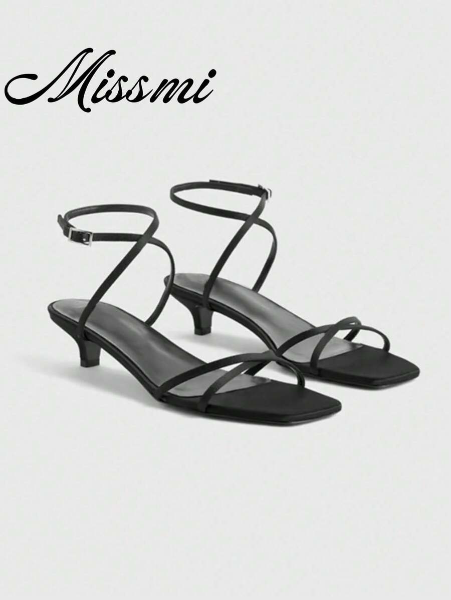 New 2025 Spring/Summer Women's Brown Suede Round Toe Peep Toe Chunky Heel Outdoor High Heel Sandals - Black - View 1