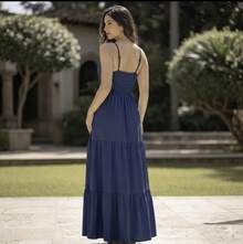 Women's Duna Ruffled Maxi Dress With Built-In Bra - Elegance, Lightness And Perfect Drape. - Navy Blue - View 4