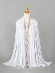 1件裝女款喇叭袖刺繡雪紡頭巾，柔軟透氣舒適百搭長巾，防曬頭巾，希賈布，簡約百搭，適合日常穿著，四季皆宜 - 多色-喇叭花刺繡邊長巾 - 查看 12