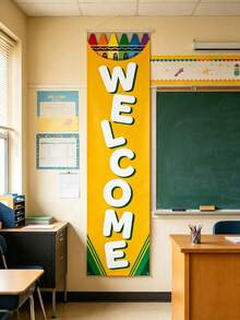 1pc "Back To School Welcome" Banner, Suitable As Welcome Sign, Background Decoration, Party Supplies And Photo Props For Kindergarten And Elementary School First Day Of School. This Colorful Vertical Classroom Welcome Banner Helps Create A Warm, Welcoming And Inclusive Classroom Atmosphere. - Multicolor - View 6