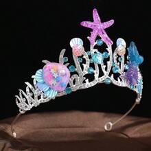 1件海洋風皇冠髮飾，海星貝殼魚尾皇冠，仙女公主伸展台表演服裝皇冠頭飾，生日派對髮箍配件，Coronas - 彩色 - 查看 4