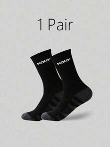 Commuter & Outdoor Dual-Use Letter Mid-Calf Socks, Colorblock Durable Foot Protection Structure, Minimalist WORK Print Accent, Soft High Elasticity Without Tightness, Breathable Moisture-Wicking Non-Stuffy, Suitable For Hiking, Daily Work, Short-Distance Sports - Multicolor - View 5