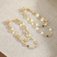 1對獨特復古流蘇雙鏈吊墜耳環，精緻唇形鏈條耳環，適合日常穿搭與度假造型 - 金色 - 查看 5