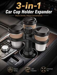 Universal 3-In-1 Car Cup Holder Expander, 360° Rotating Multi-Cup Adapter, Adjustable Base Car Interior Beverage Storage Rack - A - View 1