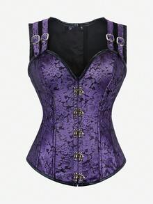 Gothic Corset Steel Boned Punk Shapewear Top Vintage Court Shoulder Strap Wrap Bone Corset Women's Tight Waist Cincher Costume For Masquerade Halloween Cosplay - Purple - View 1