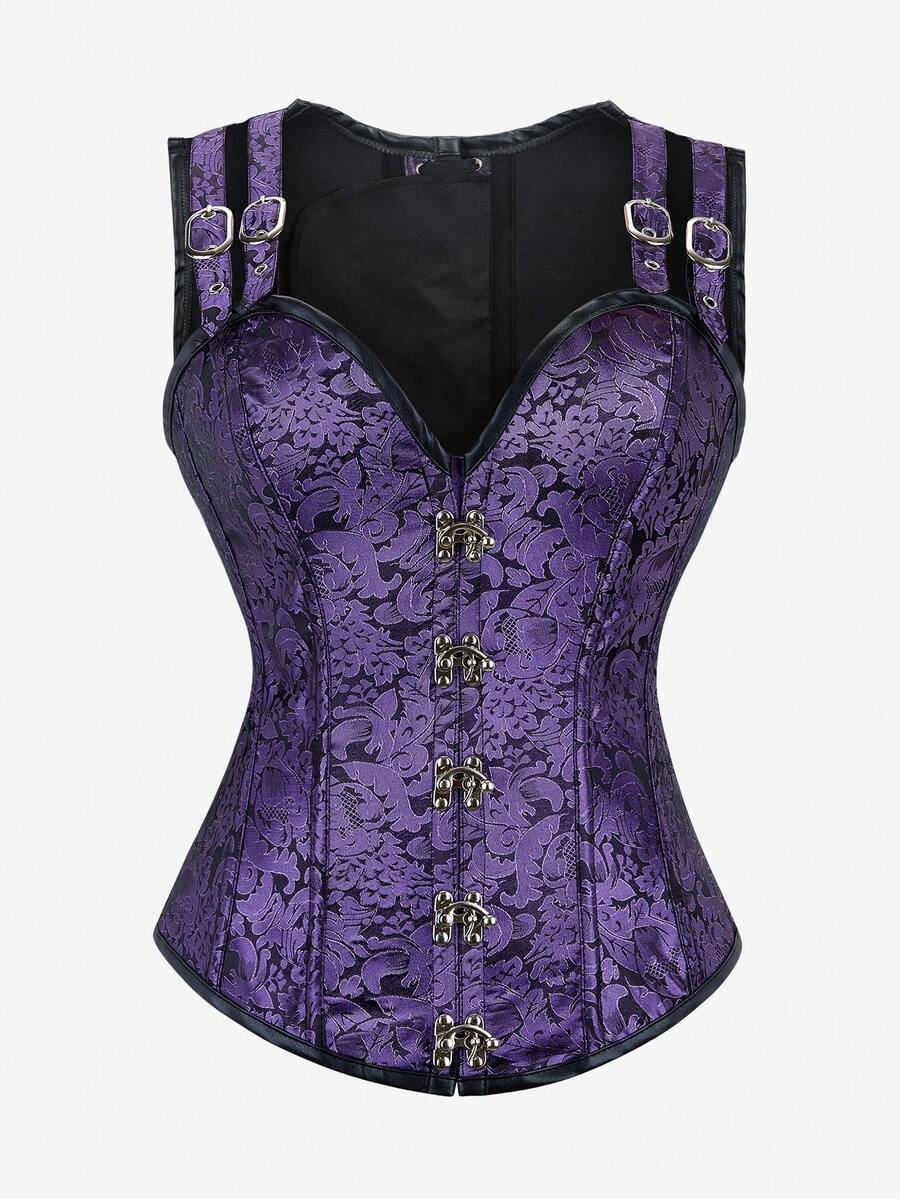Gothic Corset Steel Boned Punk Shapewear Top Vintage Court Shoulder Strap Wrap Bone Corset Women's Tight Waist Cincher Costume For Masquerade Halloween Cosplay - Purple - View 1