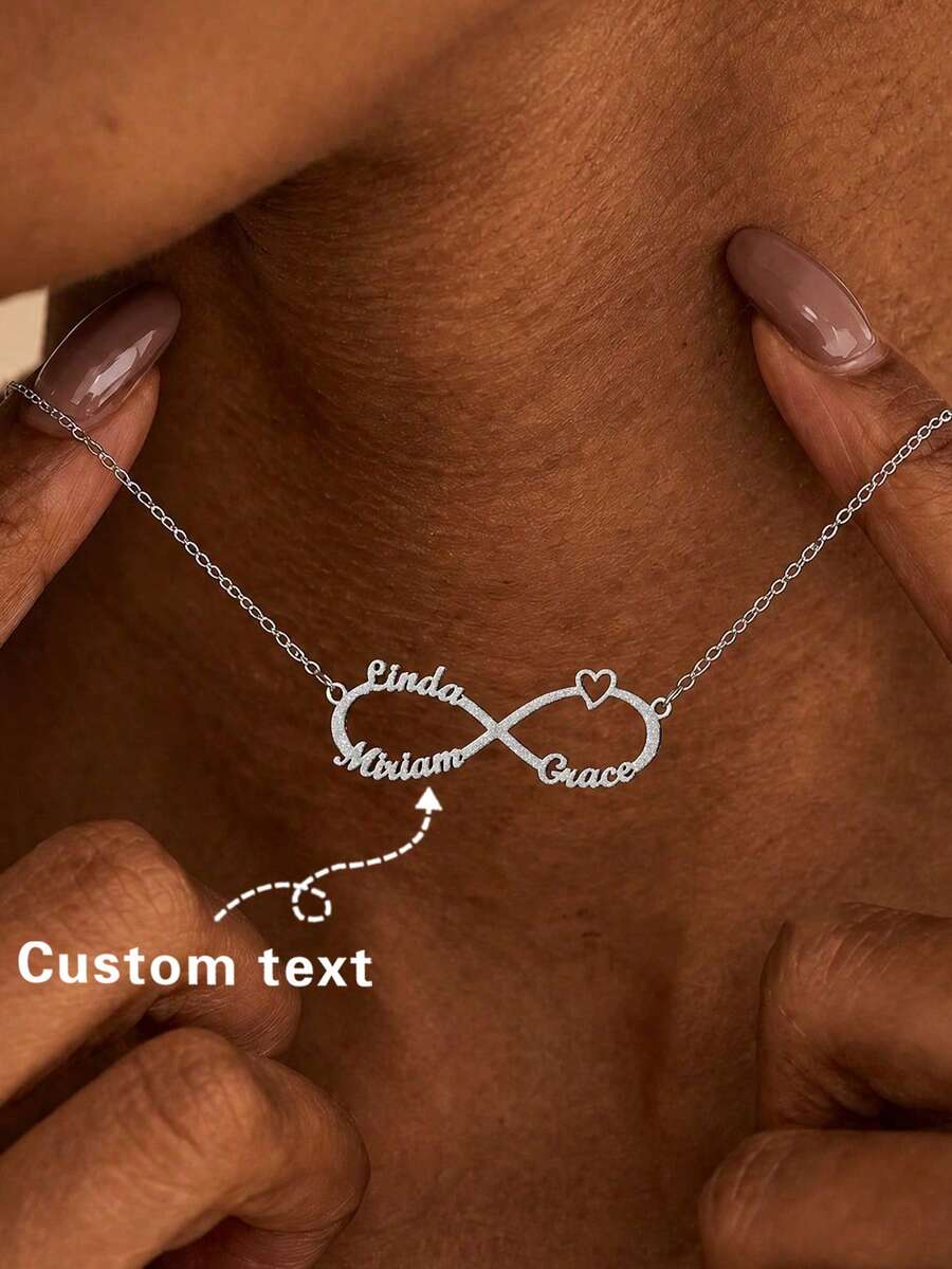 Fashionable Versatile Personalized Youthful Sexy Elegant High-End Chic Gold Infinity Symbol Name Letter Customized Necklace, Customized Jewelry, Birthday Gift, Anniversary Gift, Holiday Gift, Personalized Gift, Gift For Family, Friends, Suitable For Parties, Outings - Matte Silver - View 1