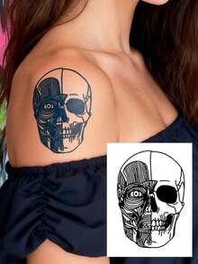 4PCS Herbal Juice Semi-Permanent Tattoo Stickers Gothic Skull Pattern 14 Days No Fading Music Festival Party Gift Arm Leg Shoulder Neck Collarbone Body Temporary Tattoo Stickers - Blue - View 4