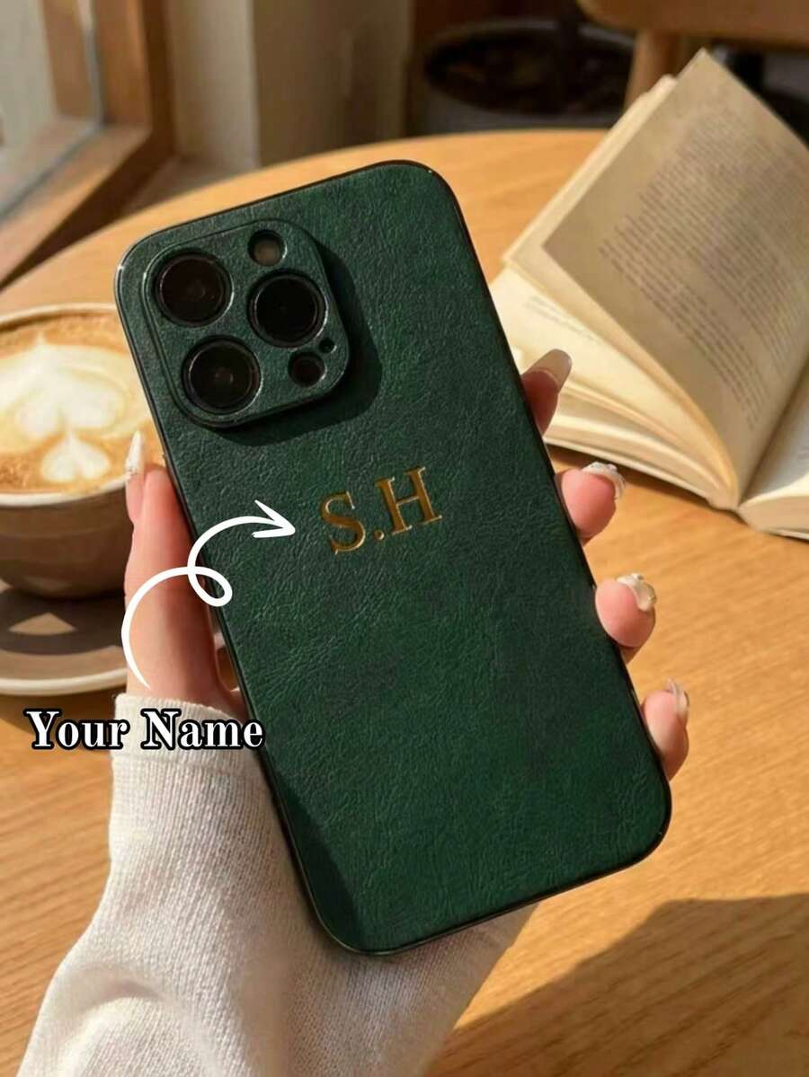客製化個性化首字母姓名 3D DIY 雕刻手機殼，適用於 iPhone 17 16 15 14 13 12 11 Pro Max 17 Air 16 15 14 Plus，奢華電鍍防撞背蓋，荔枝紋 PU 皮革防震保護殼，金箔印刷工藝，適合戀人、朋友、家人及自己的節日禮物