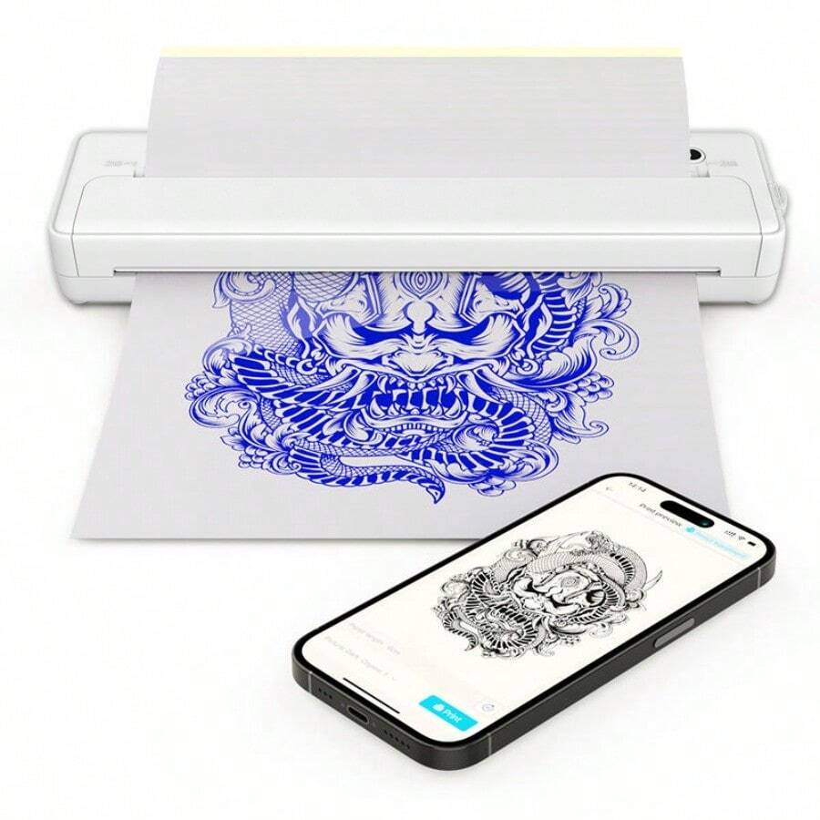 A4 Tattoo Printer, X8 Mini Wireless Thermal Tattoo Machine, Includes 10 Sheets Of Printing Paper, Compatible With Phone/Tablet/Computer, Suitable For Tattoo Design Paper Production And Home Office, Wireless Inkless Printer, Designed For Tattoo Studios, Professional Portable Mobile Printer, Includes Tattoo Paper And A4 Thermal Paper, Compatible With Smartphone/Tablet/Printing Function - Multicolor - View 1