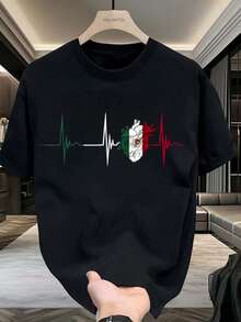 Men's Cotton T-Shirt Y2K Mexico Heart ONE LOVE Universal Summer Cotton T-Shirt For Men And Women, Simple Solid Color, Round Neck, Loose Fit, Casual Festival Gift, Design - 彩色 - 查看 1