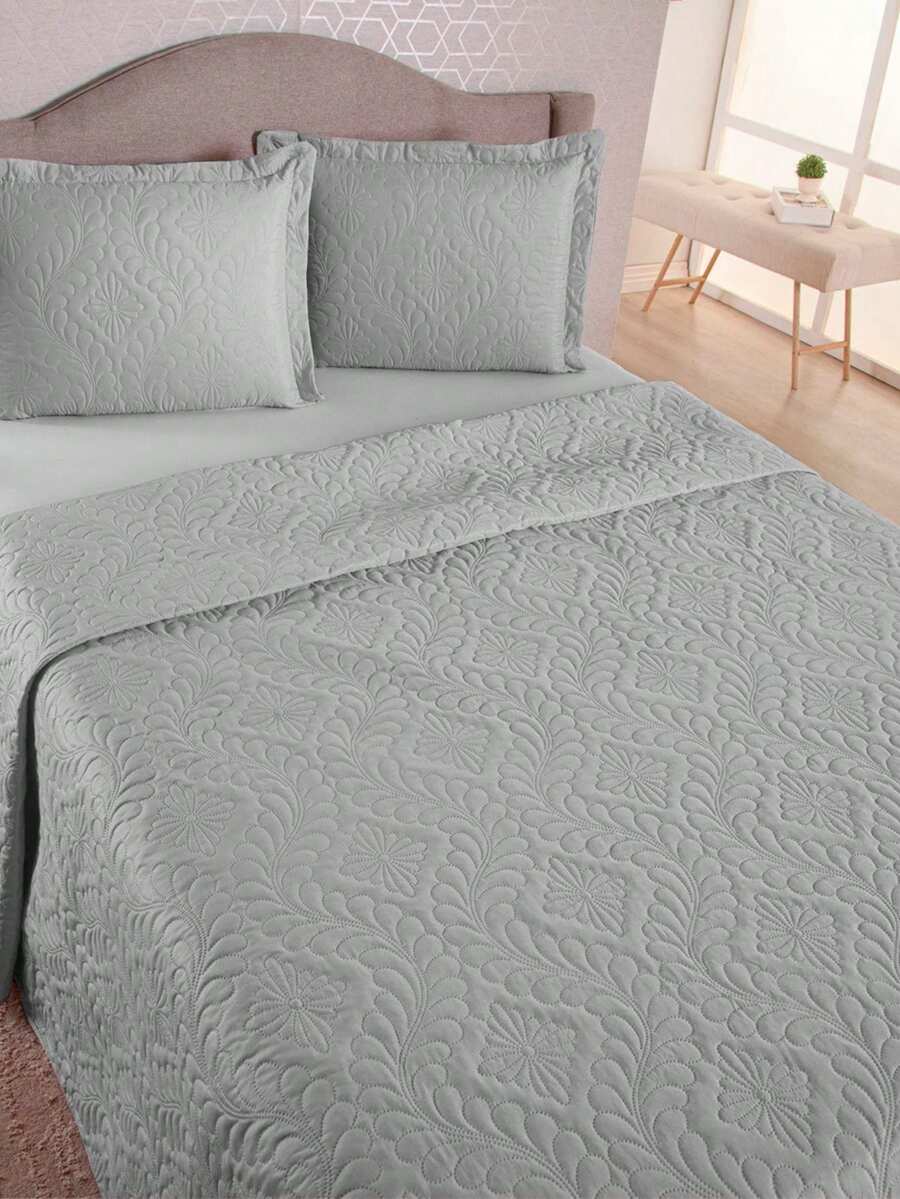Kit Colçha Cobre Leito Luxo Matelado Queen-Casal-Solteiro Matelado Ultrassonico MELHOR CUSTO BENEFÍCIO - Cinza - Visão 1