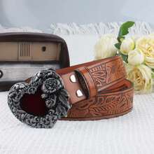 Minimalist Versatile Red Heart Rose Buckle Belt, Essential Gift - Multicolor - View 14