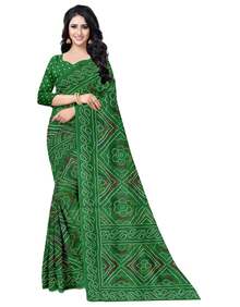 Estationeryhouse Bandhani Printed With Leaf Design Border With Unstitched Blouse Pc - Green - View 1