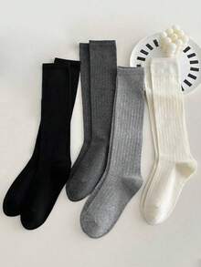 1 Pair White Layered Socks, Women's Mid-Calf Socks, Thin Summer Ankle Boots, Ankle Boots, Suitable For Ankle And Knee-High Socks, Y2K Style, Comfortable - Multicolor - View 16
