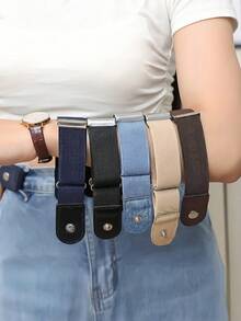 No Buckle Stretch Belts Adjustable Buckle Free Invisible Elastic Waist Band Invisible Adjustable Stretch Belt Suitable For School Home Office Comfortable Stretch Waist Belts Matches Daily Outfits Slouchy Suitable For Daily Wear For Women - Multicolor - View 3