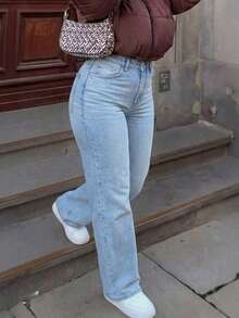 Jeans rectos de pierna ancha y estilo vintage para mujer, casuales para primavera - Lavado ligero 5 - Ver 4