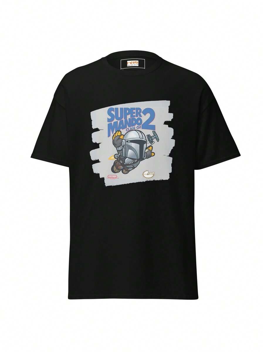 Super Mando 2 Mandalorian Mashup Gaming T Shirt Black T Shirts OnlineNew Arrival In 2026, Fun Printed T-Shirt, Perfect For New Year Outfits, Unisex St - Black - View 1
