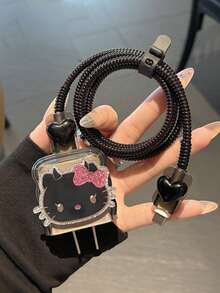 SANRIO Juego de almacenamiento y protección de cable de datos Hello Kitty con purpurina para Apple, compatible con cables de datos de carga rápida de 20W para teléfonos Apple - Multicolor - Ver 3