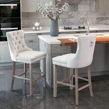 Set Of 2 Bar Stools With Velvet Upholstery / Medieval-Modern Style Bar Stools / Weight Capacity Up To 300 Lbs / High-Elasticity Foam / Suitable For Restaurants Or Kitchens - 米色 - 查看 1