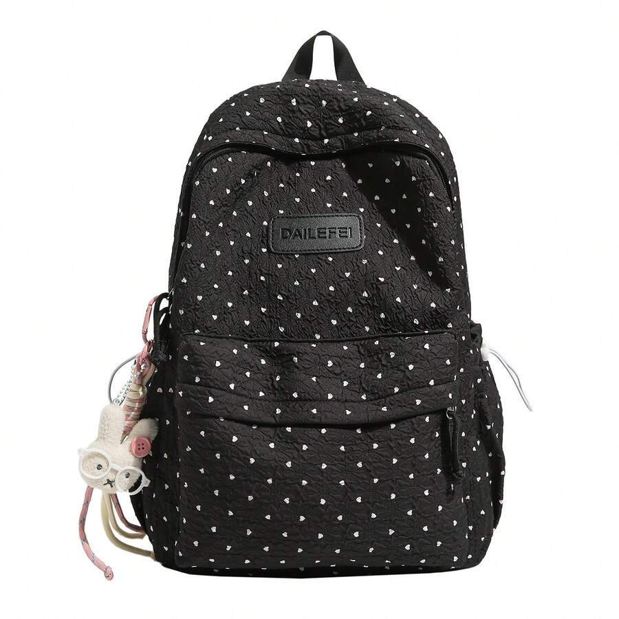 LECEY Women's Middle School High School College Student Large Capacity Backpack - Black - View 1