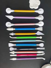 12Pcs/8pcs /4pcs Pottery Clay Tool Kit, Polymer Sculpting Carving Set With Texture Embossing Roller, Ideal For Baking Modeling Crafts - Multicolor - View 4