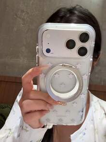 白色波點磁吸 360° 旋轉支架手機殼，相容 iPhone 17、16 Pro Max、15、14、13，半透明磨砂防摔保護殼，小眾時尚設計 - 白色 - 查看 6