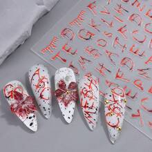 Gothic Charm Nail Stickers Red String Of Letters Design Slider Y2K Holographic Self-Adhesive Decals DIY Manicure Accessories Tool Nail Supplies - Multicolor - View 7