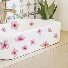 One Sheet Of Fresh Cherry Blossom Petal Tile Sticker, Self-Adhesive Sink Decoration Sticker, Bathroom And Kitchen Fresh Floral Beautifying Decal, Pink Flower Sticker, Waterproof PVC Self-Adhesive Paper, Can Be Used For DIY, Suitable For Smooth Surfaces. - D - View 3
