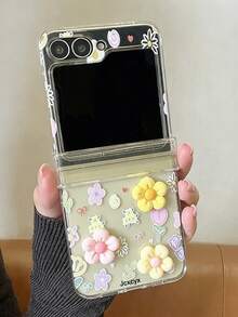 New 3D Flower Full Screen Floral Plant Printed Graffiti Pattern Phone Case Compatible With Samsung Galaxy ZFlip 8 Z 5G Z Flip 6 Z Flip 5 Z Flip 4 3 5G Summer Dopamine Color Hinge Protection Cover - Flowers - View 4