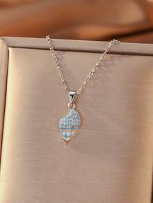 Hihho 1pc Fresh Sea Breeze Exquisite Luxury Alloy Gold-Silver Dual-Tone Necklace With Blue Turquoise And White Zirconia Stones, 3D Seashell Pendant, Versatile Collarbone Chain For Women, Suitable For Daily Commute And Beach Outings - Shell Set - View 6