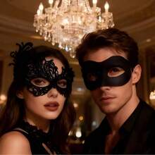 Couples Masquerade High-End Mask Set, Venetian Party Black Mask, Festival Party Mask, Carnival Role Play Party, Romantic Mask For Men And Women,Halloween - Black - View 1