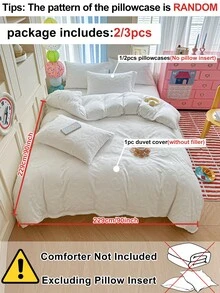 2/3件組 白色絎縫花卉被套組，波希米亞風床上用品，適合四季使用，Ins風臥室裝飾被套，柔軟透氣，可機洗，Queen/King尺寸（1件被套 + 1/2件枕套，不含填充物） - 白色 - 查看 5