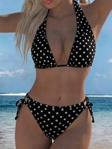 European And American Fashion Backless Bikini 2 Pieces Set Pink Gradient Colorful Print Swimsuit Summer Beach Essential - Black and White - View 1
