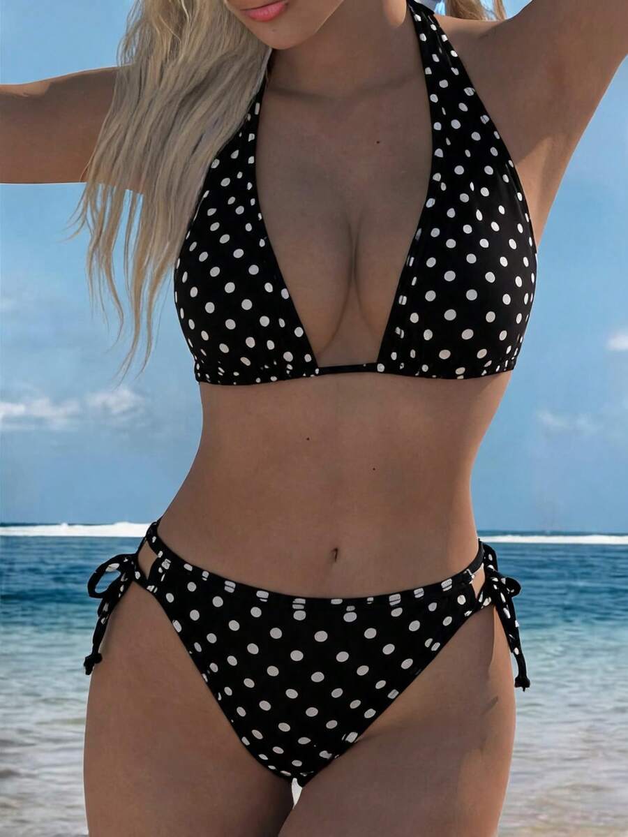 European And American Fashion Backless Bikini 2 Pieces Set Pink Gradient Colorful Print Swimsuit Summer Beach Essential - Black and White - View 1