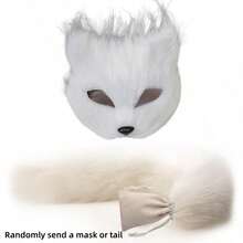 1pc/Set-Animal Costume Props, Cat Fox Mask, Fluffy Tail Decoration, Cosplay, Cosplay, Long Haired Fox Mask, Tail, Halloween White Plastic Half Face Mask, Makeup Ball, Carnival - Mask Tail - View 12