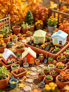8pcs Mini Resin House Decor, Mini Fairy Garden Cottage Set, Resin House, Suitable For Glass Containers, Bonsai And Home Decor - Multi-Functional Indoor/Outdoor Decoration Labor Day Gift, Aquarium Decor - E - View 8