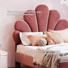 Cama infantil tapizada de 90 x 200 cm, cabecero ajustable, estructura de cama con cabecero en forma de flor y somier de láminas, cama para adolescente en tejido de terciopelo suave al tacto, cama de invitados, beige/rojo - Burdeos - Ver 5