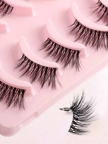 5 Pairs Half Eyelashes With Transparent Stem, Tapered Tail, Fine Eye Extension, Suitable For Girls' Daily Light Makeup - Black - View 5