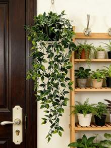 2 Peças Plantas Artificiais Penduradas | Plantas Penduradas Falsas, Mini Plantas Artificiais em Vasos, Adequadas para Parede de Flores DIY, Flores Falsas Resistentes a UV, Adequadas para Jardim Suspenso, Varanda, Decoração Externa de Parapeito de Janela, Adequadas para Casa, Sala de Estar, Banheiro, Adequadas para Decoração de Sala de Outono, Decoração de Halloween/Natal (Inclui Vasos de Flores) - Verde - Visão 6