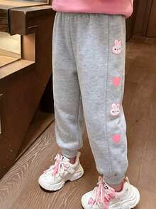 2pcs/Pack Girls Casual Fashion Rabbit & Heart Print Jogger Sweatpants For Daily Wear And Outings, Autumn/Winter - Multicolor - View 4