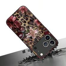 1件豹紋花卉櫻桃圖案玻璃手機殼 高端優雅 適用於Apple 鋼化玻璃材質 - 黑色 - 查看 4