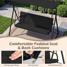3-Seat Outdoor Patio Swing Chair W/ ArmrestsAdjustable Tilt Canopy & Stand - Black - View 5