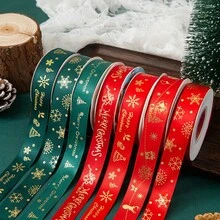 Letter Cartoon Polyester Christmas Gold Foil Ribbon Floral Gift Box Decoration Red Green Christmas Ribbon - A - View 2