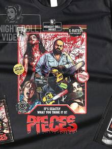 Camiseta de Verano 2026, Nueva, Holgada, Retro, Talla Grande, Talla S, Camiseta 1982 - Homenaje al Arte del VHS - Slasherie de los 80 - Cine Cult Retro, Impresión por Transferencia de Calor - Negro - Ver 1