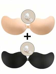 Mango Crescent Front Buckle Adhesive Bra With Detachable Clear Halter Straps, A-D Cup Invisible Push-Up Pasties For Wedding & Backless Dresses - Multicolor - View 6