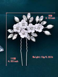 1pc Elegant Bridal Hair Pin Soft Clay Flower Women Hair Accessory Suitable For Wedding Party - Silver - View 8