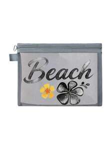 This Beach Mesh Bag Printed With "Beach" Is A Portable Makeup Bag That Can Store Lipsticks And Cushion Powder Puffs, Full Of Coastal Charm And Summer Vibes. Transparent Large Capacity Travel Cosmetic Storage Bag, Hawaiian Style Mesh Makeup Bag, Ideal For Beach Vacation, Shopping, Leisure Travel, Fitness, Mother's Day Gift, Valentine's Day Gift, Teacher's Day Gift, Women's Travel, Short Trip And Daily Travel. - Multicolor - View 12