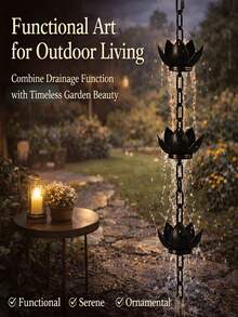 1pc 47.24 Inch Black Lotus Metal Rain Chain, Downspout Drainage Diverter For Rainwater Collection, Functional Decorative Hanging Ornament, Thickened Iron Craft For Outdoor Garden Villa Yard Decor - Lotus - View 12