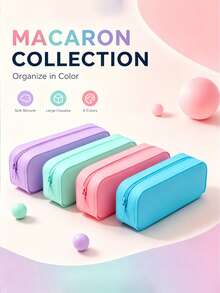 1pc Macaron Solid Color Silicone Pencil Case, Large Capacity Waterproof Portable Soft Zipper Pencil Pouch, Cute Decorative Stationery Storage Bag, Suitable For Students, Office And Travel Supplies - Multicolor - View 8
